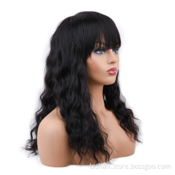 Wholesale Body Wave Wig Full Bang Brazilian 100% Human Hair Natural Bang Loose Deep Wave No Lace Wig For Black Women